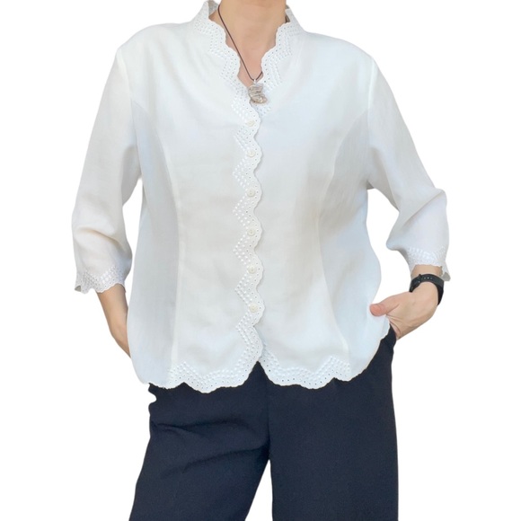 EASTEX Plus Size 18 Academia Preppy Grandma Style Ivory Vintage Blouse - Picture 3 of 8